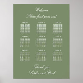 Sage Green 9テーブルの結婚シーティンググラフポスター ポスター