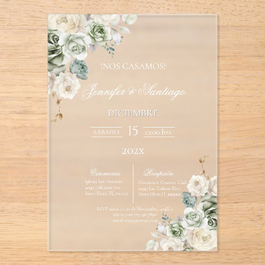 Sage green acrylic wedding  アクリル招待状 (正面)