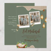 Sage Green Aesthetic Eid Mubarak Card with Photo シーズンカード (正面/裏面)
