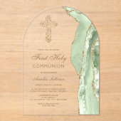Sage Green Agate First Communion アクリル招待状 (正面)
