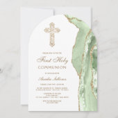 Sage Green Agate First Communion Invitation 招待状 (正面)