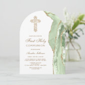 Sage Green Agate First Communion Invitation 招待状 (スタンド正面)