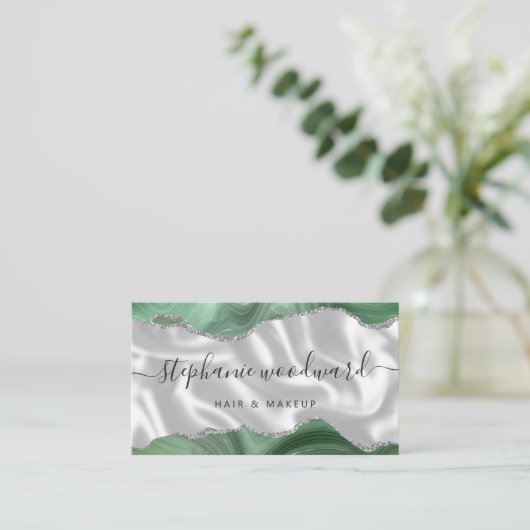 Sage Green Agate Silver Glam Stylist Appointment 名刺 (スタンド正面)