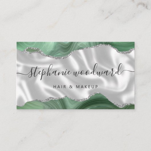 Sage Green Agate Silver Glam Stylist Appointment 名刺 (正面)