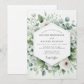 Sage Green Airy Botanical Wedding 招待状 (正面/裏面)