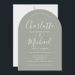 Sage Green All In One Chic Script Arch 結婚's 招待状<br><div class="desc">署名スタイル名を使用しエレガントて、このセージ緑の結婚式招待状パーソナライズされたは、あなたのRSVP、宿泊施設、追加の詳細を含むバックのすべての特別な結婚式の日の情報と一緒に行うことができる。Thisisnomeによる設計©</div>