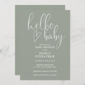 Sage Green All In One QR Code Hello Baby Shower 招待状 (正面/裏面)