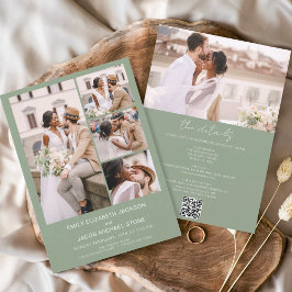 Sage Green All In One QR Code Photo 結婚's 招待状