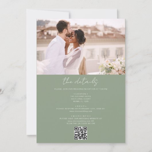 Sage Green All In One QR Code Photo 結婚's 招待状 (裏面)