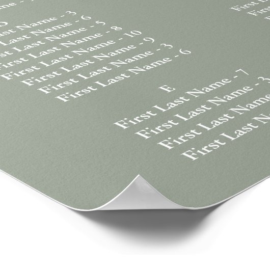 Sage Green Alphabetical Wedding Seating Chart ポスター (角)