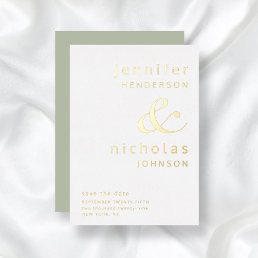 Sage Green Ampersand Wedding Save The Date Gold  箔招待状