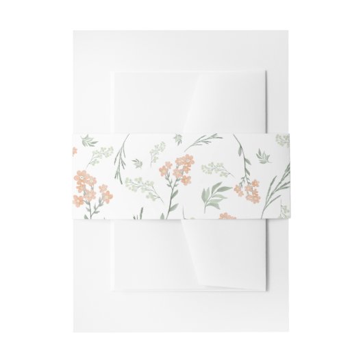Sage Green and Apricot Wildflower Watercolor 招待状ベリーバンド (正面例)