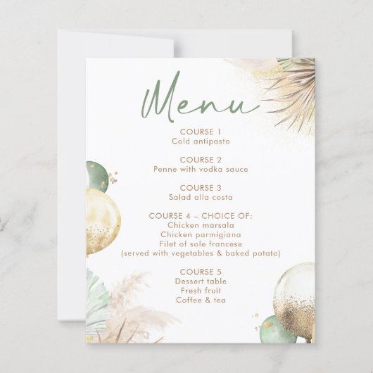 Sage Green and Beige Boho Menu Cards (正面)