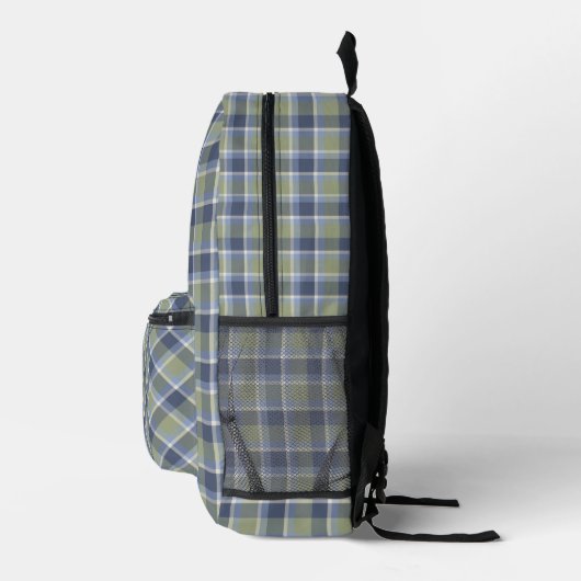 Sage Green and Blue Plaid Pattern プリントバックパック (右)
