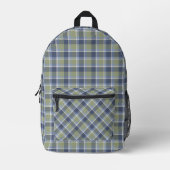 Sage Green and Blue Plaid Pattern プリントバックパック (正面)