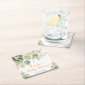 Sage Green and Cream Floral Baby Shower スクエアペーパーコースター (インサイチュ)