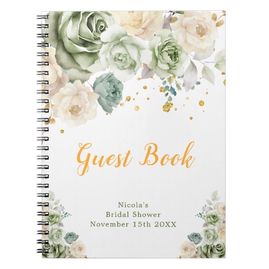 Sage Green and Cream Floral Bridal Show Guest Book ノートブック (正面)
