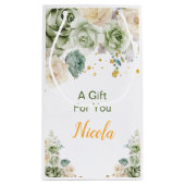 Sage Green and Cream Floral Sweet Sixteen スモールペーパーバッグ (裏面)