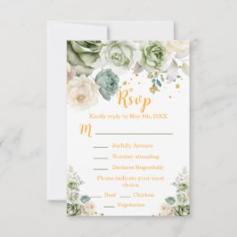 Sage Green and Cream Floral Sweet Sixteen 出欠カード