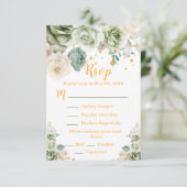 Sage Green and Cream Floral Sweet Sixteen 出欠カード (スタンド正面)