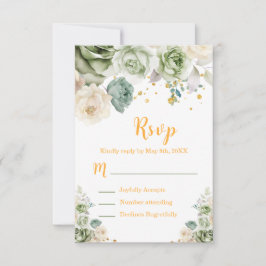 Sage Green and Cream Floral Sweet Sixteen 出欠カード