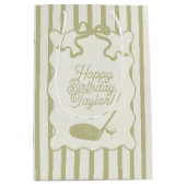 Sage Green and Cream Stripes Golf Personalized ミディアムペーパーバッグ (正面)