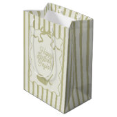 Sage Green and Cream Stripes Golf Personalized ミディアムペーパーバッグ (裏面アングル)