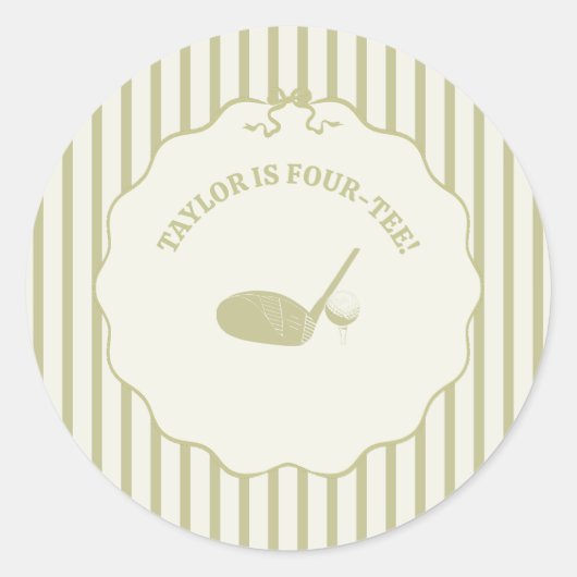 Sage Green and Cream Stripes Golf Themed Party ラウンドシール (正面)