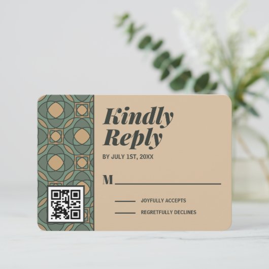 Sage Green and Gold Art Deco RSVP Card QR Code (スタンド正面)