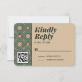 Sage Green and Gold Art Deco RSVP Card QR Code (正面)
