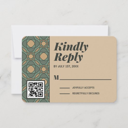 Sage Green and Gold Art Deco RSVP Card QR Code (正面)