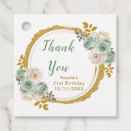 Sage Green and Gold Elegant Flowers Birthday Party フェイバータグ