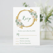 Sage Green and Gold Elegant Flowers Sweet Sixteen 出欠カード (スタンド正面)