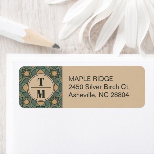 Sage Green and Gold Geometric Return Address Label ラベル (インサイチュ)