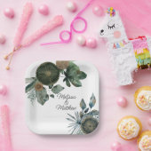 Sage green and gold wedding, engagement, couple ペーパープレート (パーティー)