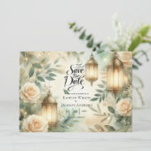 Sage Green and Ivory Rose Lantern Save the Date セーブザデート (スタンド正面)