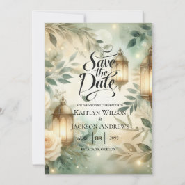 Sage Green and Ivory Rose Lantern Save the Date セーブザデート
