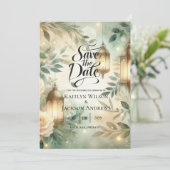 Sage Green and Ivory Rose Lantern Save the Date セーブザデート (スタンド正面)