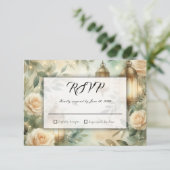 Sage Green and Ivory Rose Lantern Wedding  出欠カード (スタンド正面)
