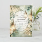 Sage Green and Ivory Rose Lantern Wedding 招待状 (スタンド正面)