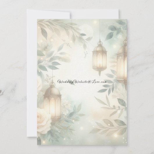 Sage Green and Ivory Rose Lantern Wedding 招待状 (裏面)