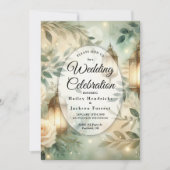 Sage Green and Ivory Rose Lantern Wedding 招待状 (正面)