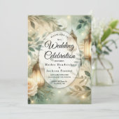 Sage Green and Ivory Rose Lantern Wedding 招待状 (スタンド正面)