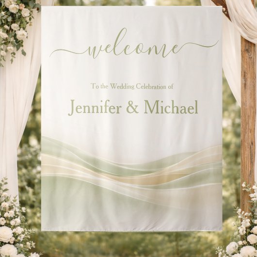 Sage Green and Ivory Wedding Sign タペストリー