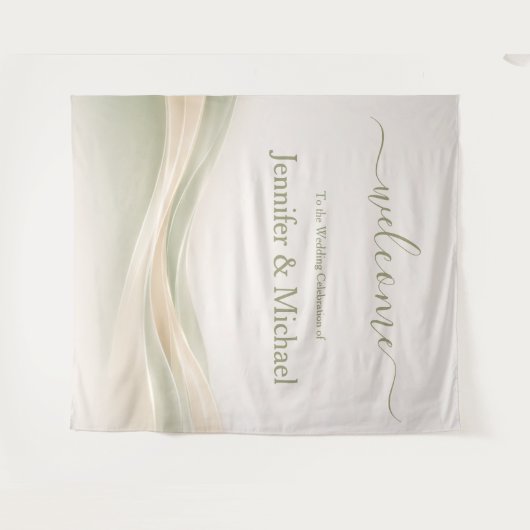 Sage Green and Ivory Wedding Sign タペストリー (正面(横))