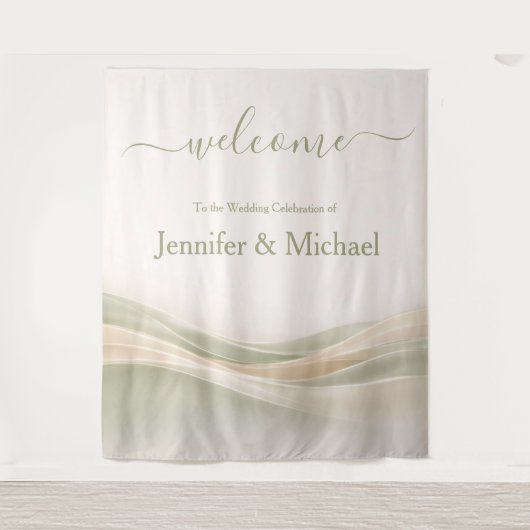 Sage Green and Ivory Wedding Sign タペストリー (正面)