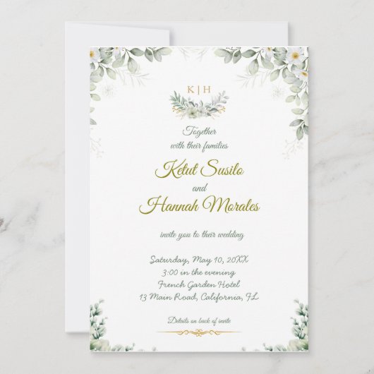 sage green and navy blue wedding invitations サンキューカード (正面)