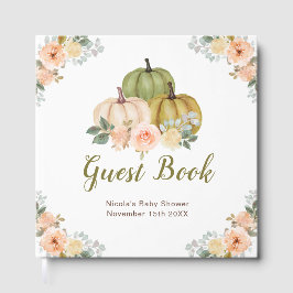 Sage Green and Peach Floral Pumpkins Baby Shower ゲストブック