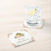 Sage Green and Peach Floral Pumpkins Baby Shower スクエアペーパーコースター (インサイチュ)