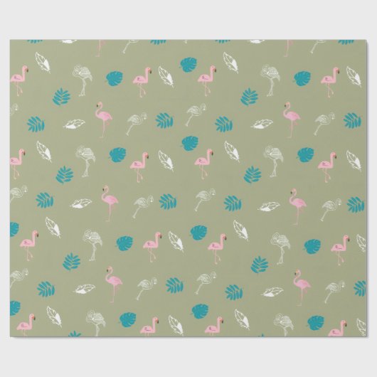 Sage Green and Pink Flamingo Wrapping Paper ラッピングペーパー (フラット)